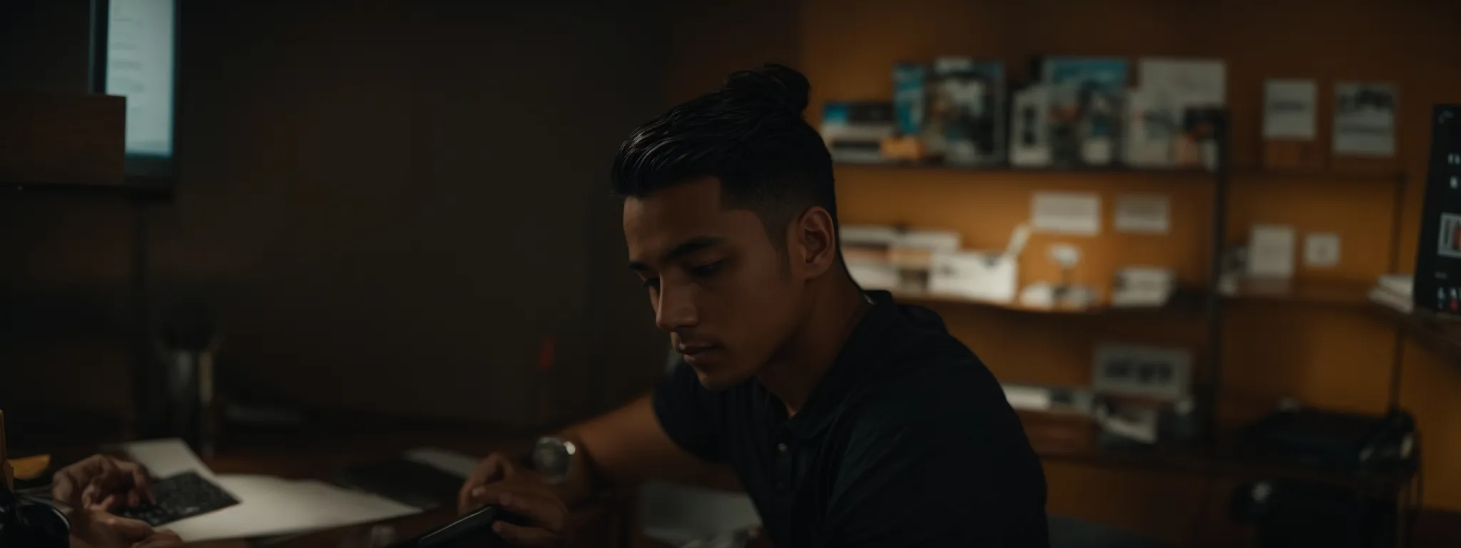 a focused individual sits before a computer, intently drafting a meticulous document.
