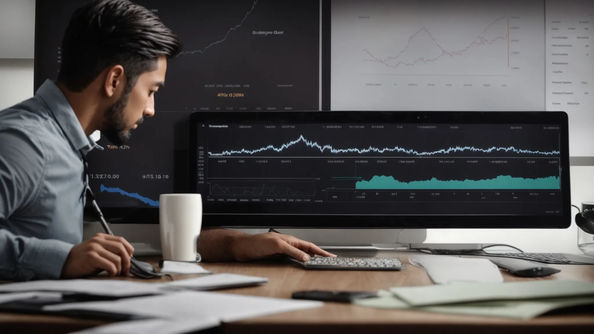 a person analyzing a graph showing website traffic growth after implementing new seo strategies.
