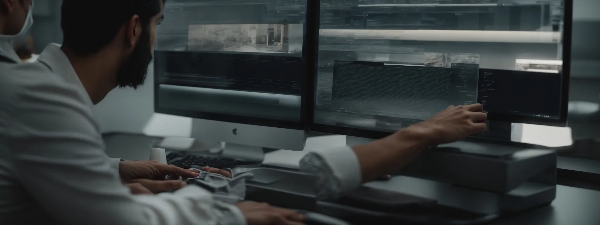 a focused individual interacts with a clean and straightforward web interface on a computer screen.
