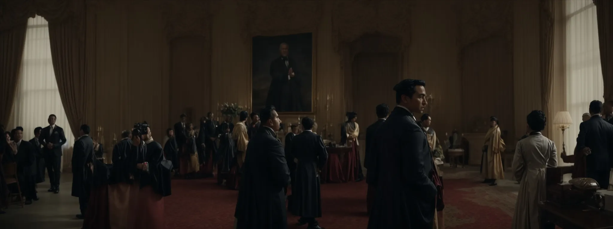 a marketer showcases a highly realistic deepfake video of a historical figure endorsing a modern product to a room of captivated professionals.