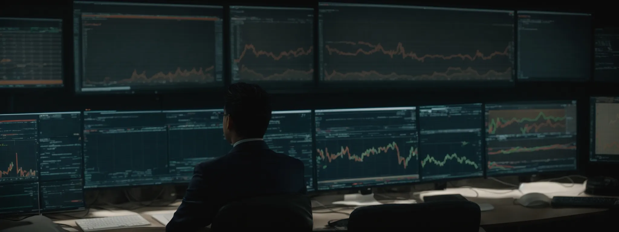 a marketer intently studies graphs on a computer screen, evaluating the performance metrics of a website.
