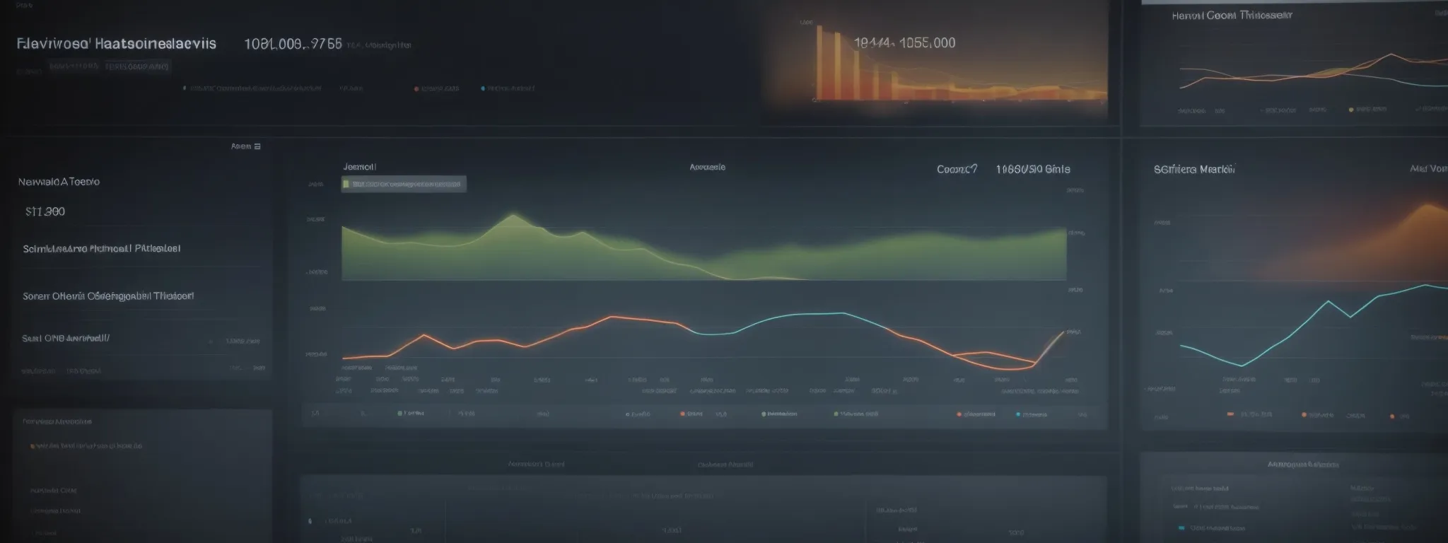 an analytics dashboard displays traffic trends and keyword rankings for a university's website.