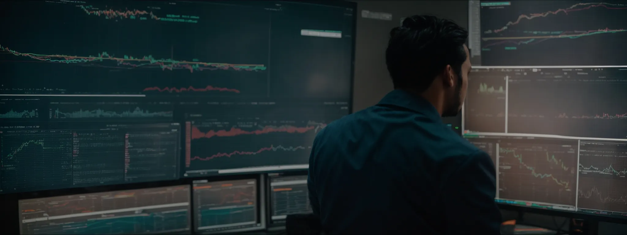 a digital marketer reviews analytical dashboards on a computer screen, monitoring website navigation paths.