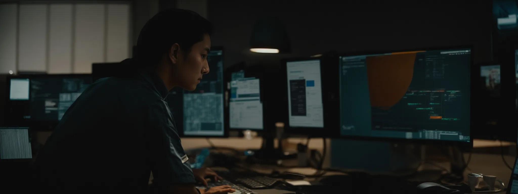 a cleaning professional consulting a data-filled computer screen while strategizing an seo plan for their business.
