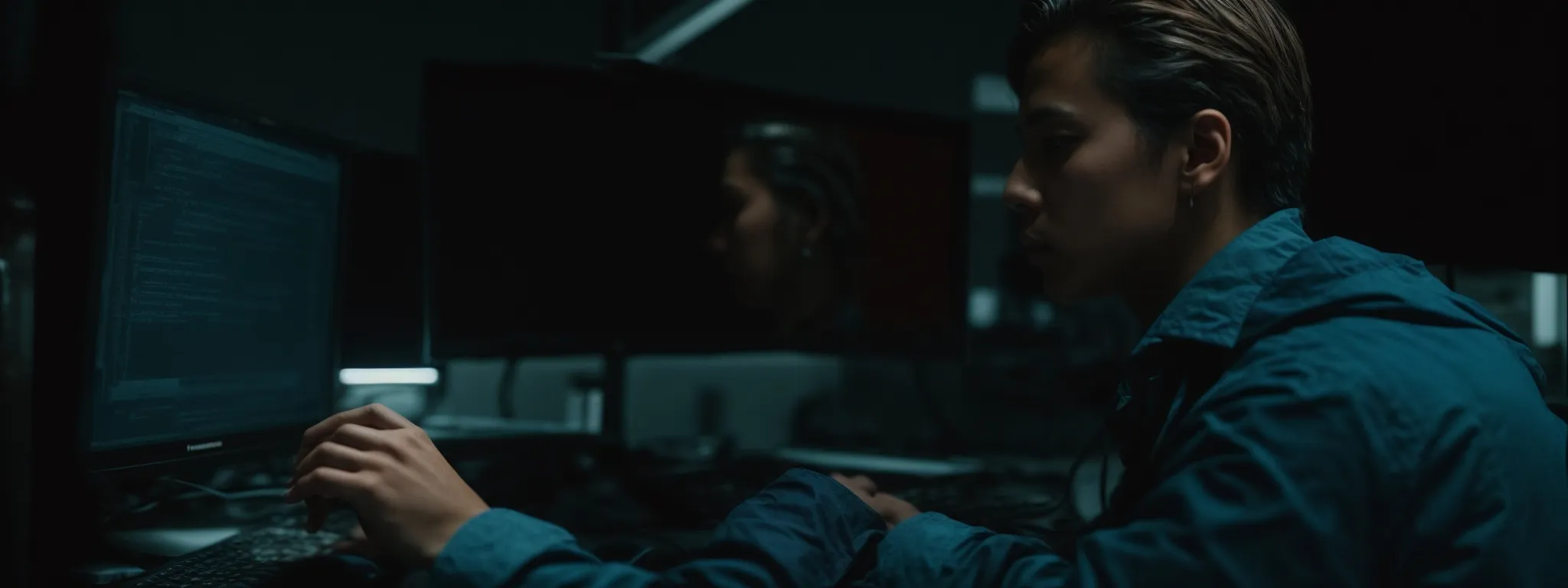 a professional analyzing data on a computer screen, reflecting an intense scrutiny of digital content.