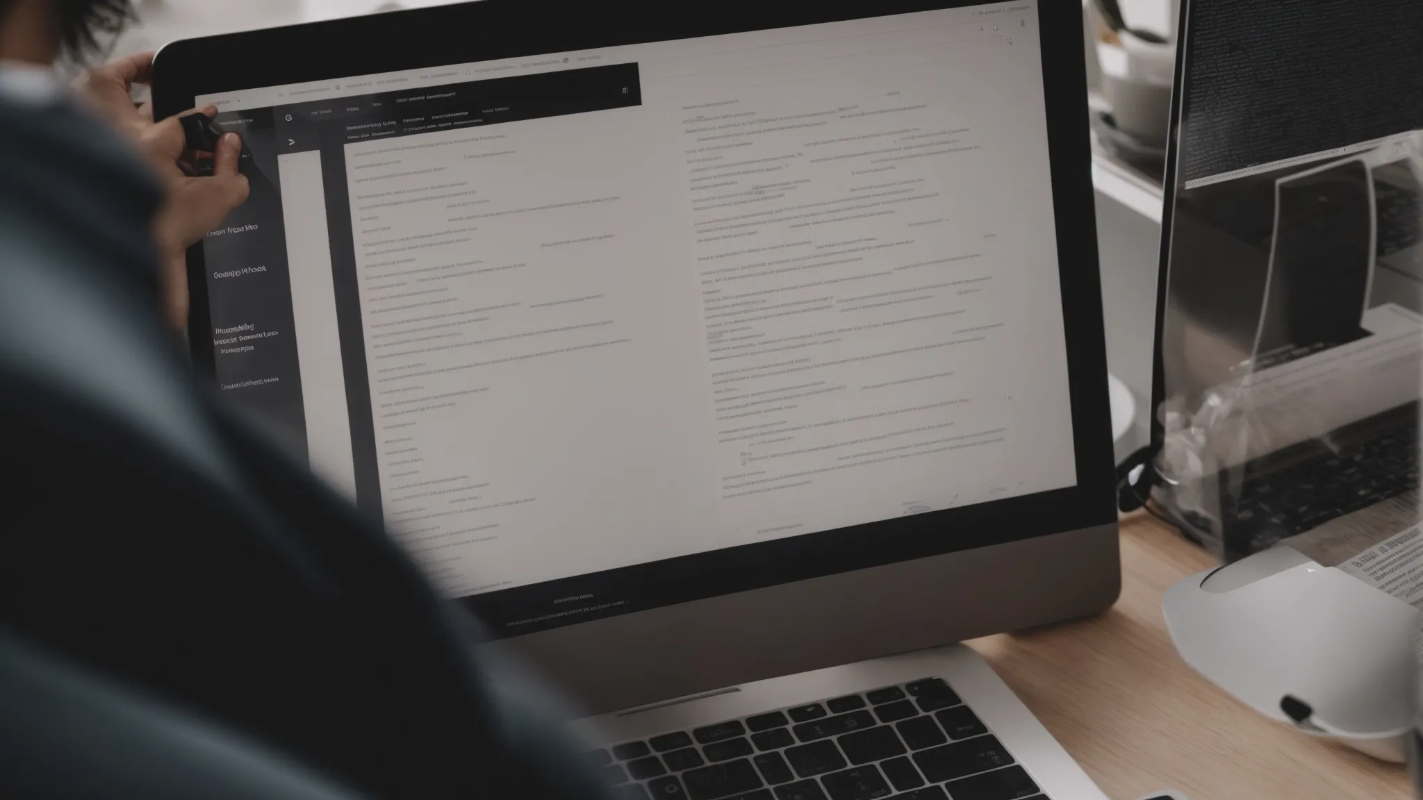 a web developer is seen optimizing a website’s meta tags on a computer screen with an seo checklist lying beside the keyboard.