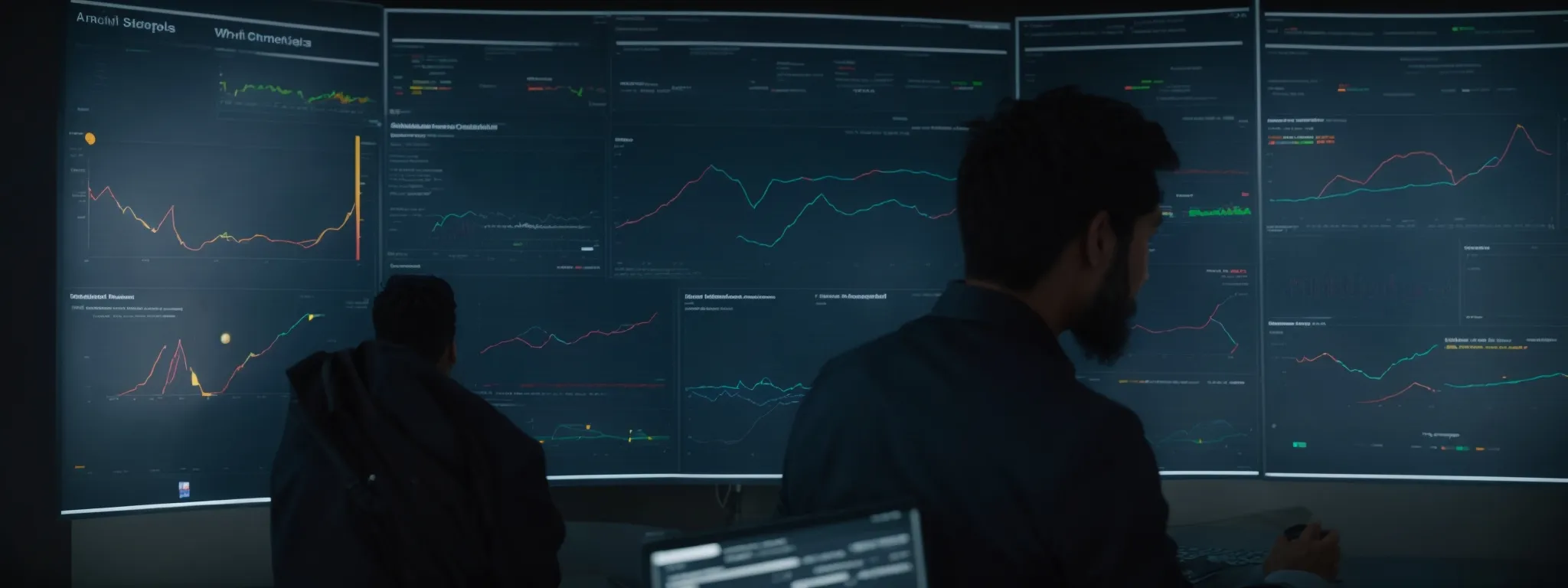a marketer analyzing a digital dashboard showcasing a network graph of website links.