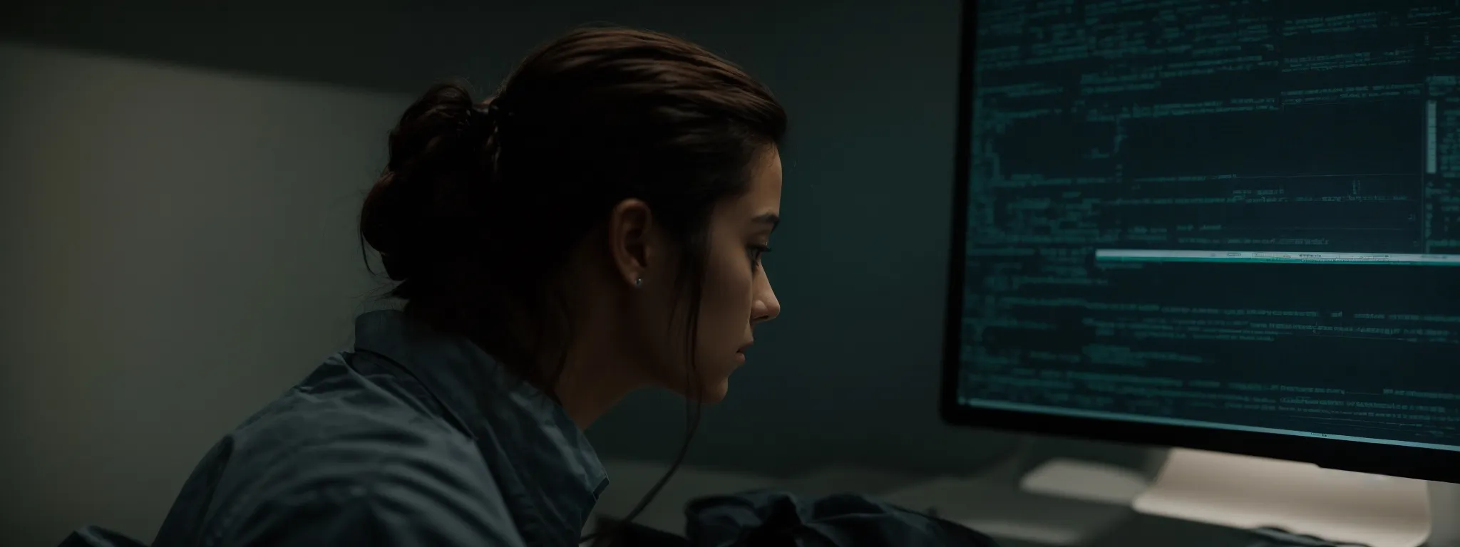 a person intently gazes at a computer screen, immersed in the meticulous task of optimizing a digital article for search engines.