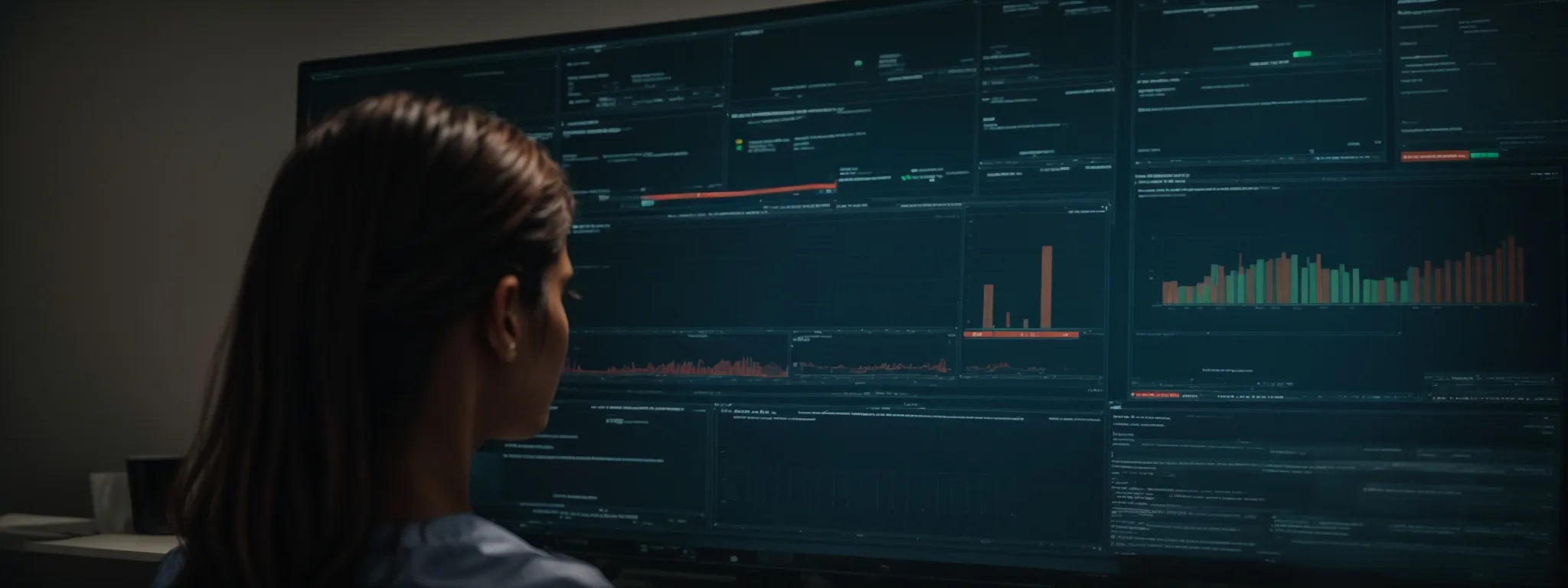 a business person analyzing customer data on a large screen with interactive crm software.
