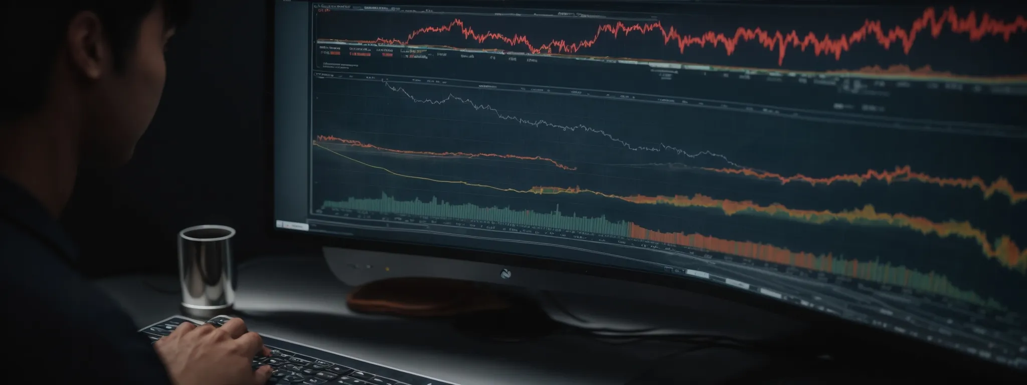 a person analyzing data charts on a computer screen reflecting website performance metrics.