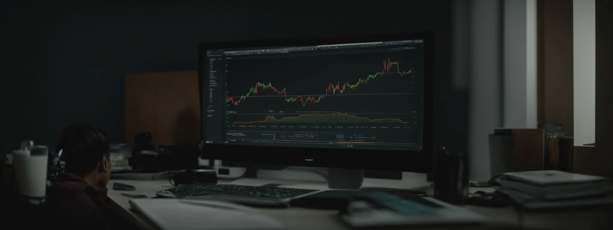 a person looking at a computer screen displaying graphs and analytics for website performance.