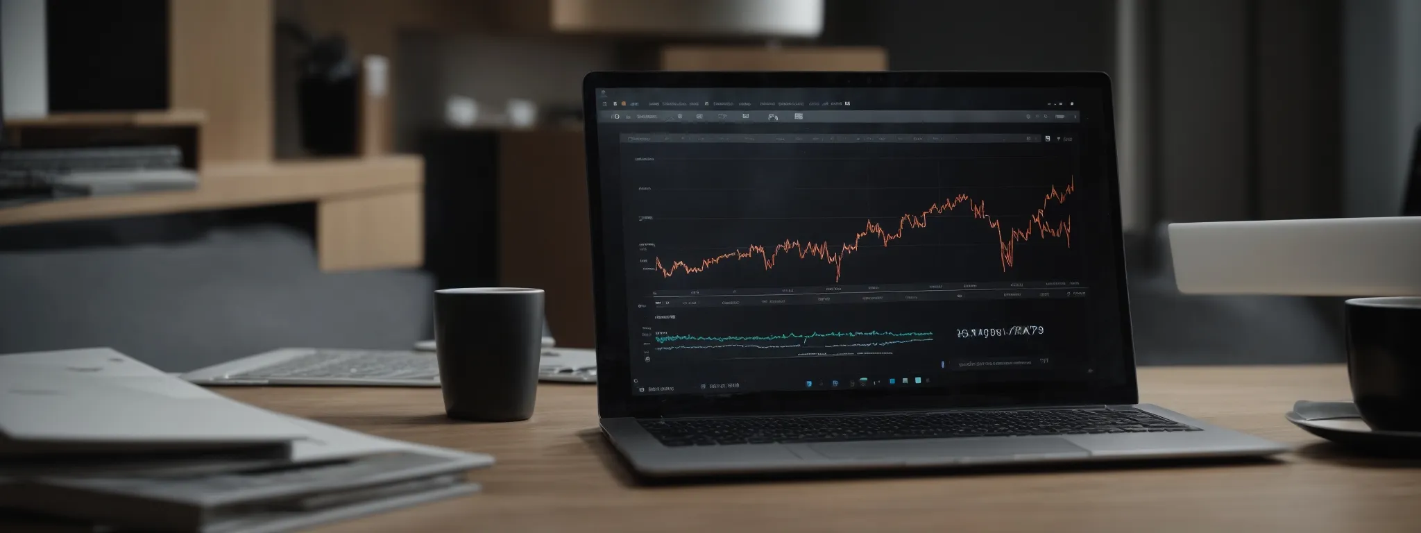 a laptop with a graph on the screen placed on a desk symbolizing strategic seo analysis.
