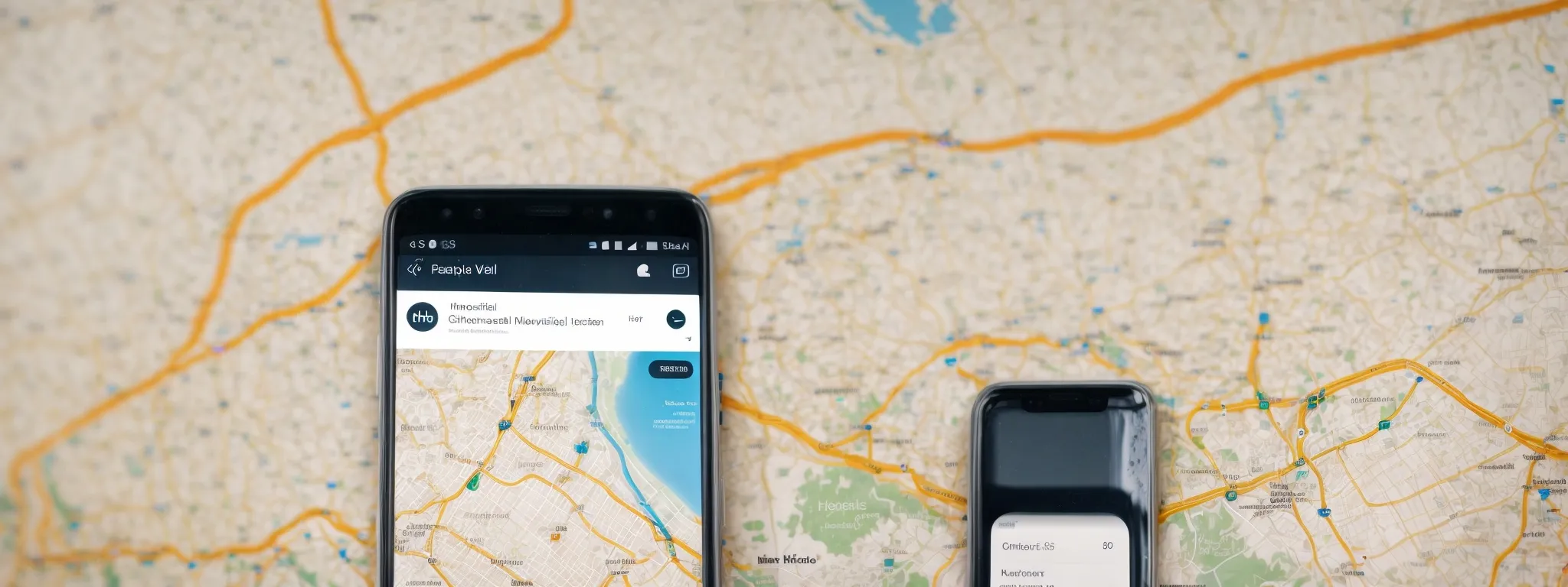 a smartphone displaying a user-friendly website interface alongside a map with local business locations marked.