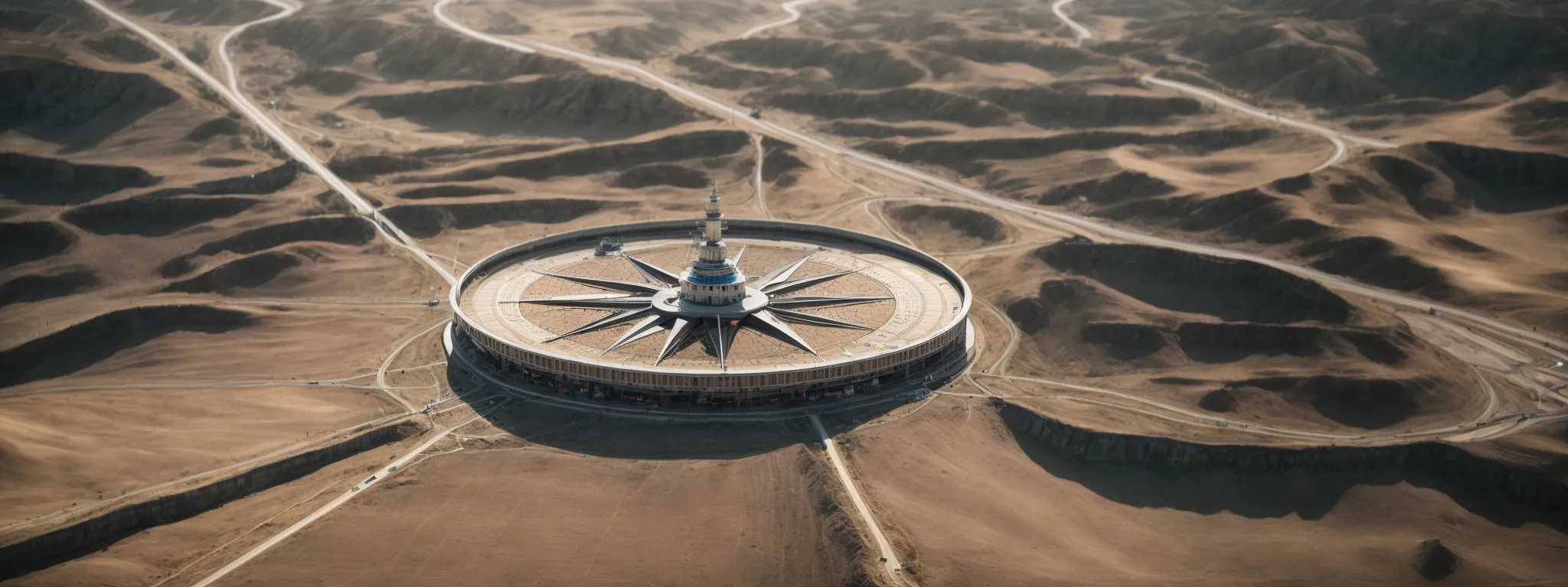 a compass atop a web of interconnected roads, symbolizing strategic navigation through link-building pathways.