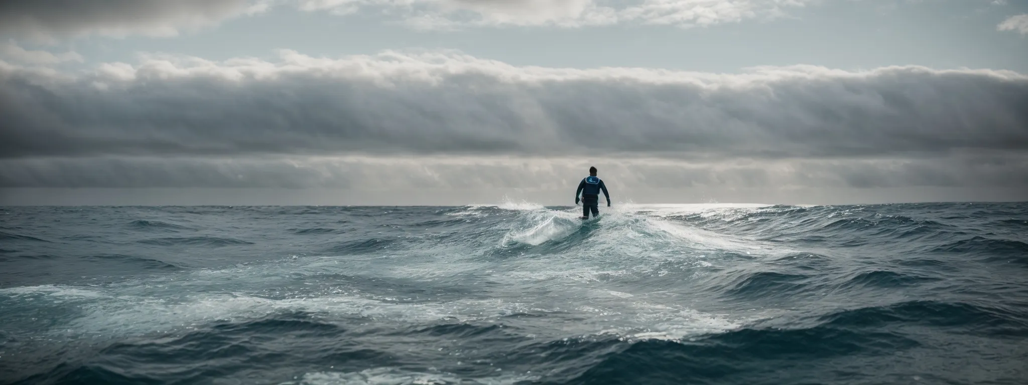 a professional diving into a vast ocean symbolizing the deep exploration into an enterprise's backlink ecosystem.