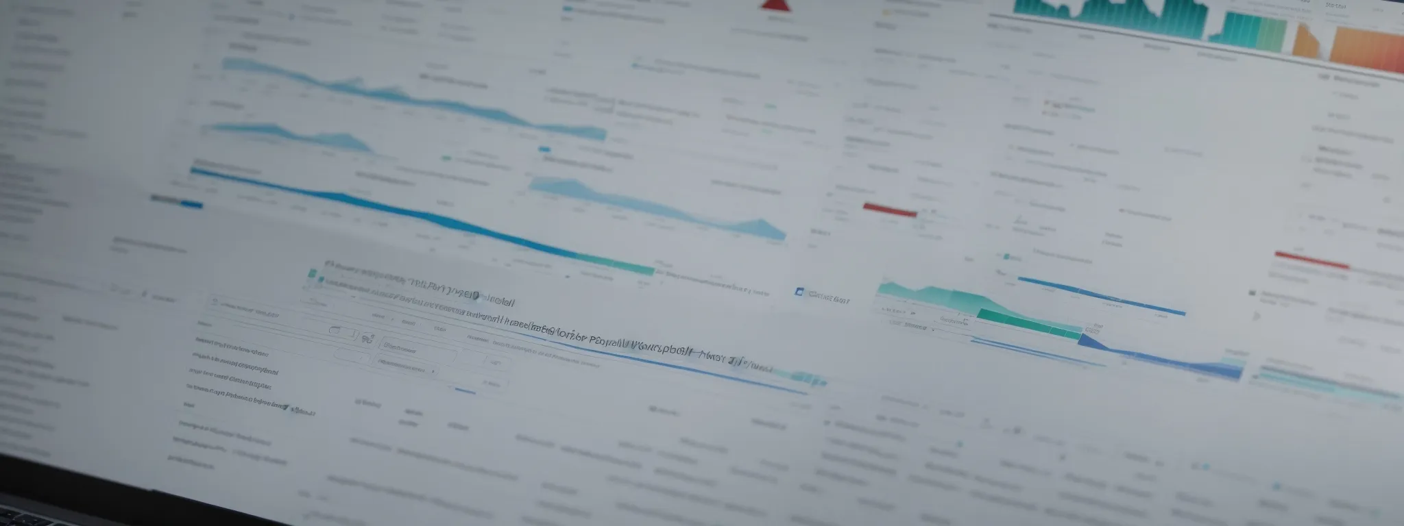 a laptop on a desk displaying a chart, symbolizing data analysis for optimizing seo behind a partially transparent digital barrier, illustrating the concept of a user-friendly paywall.