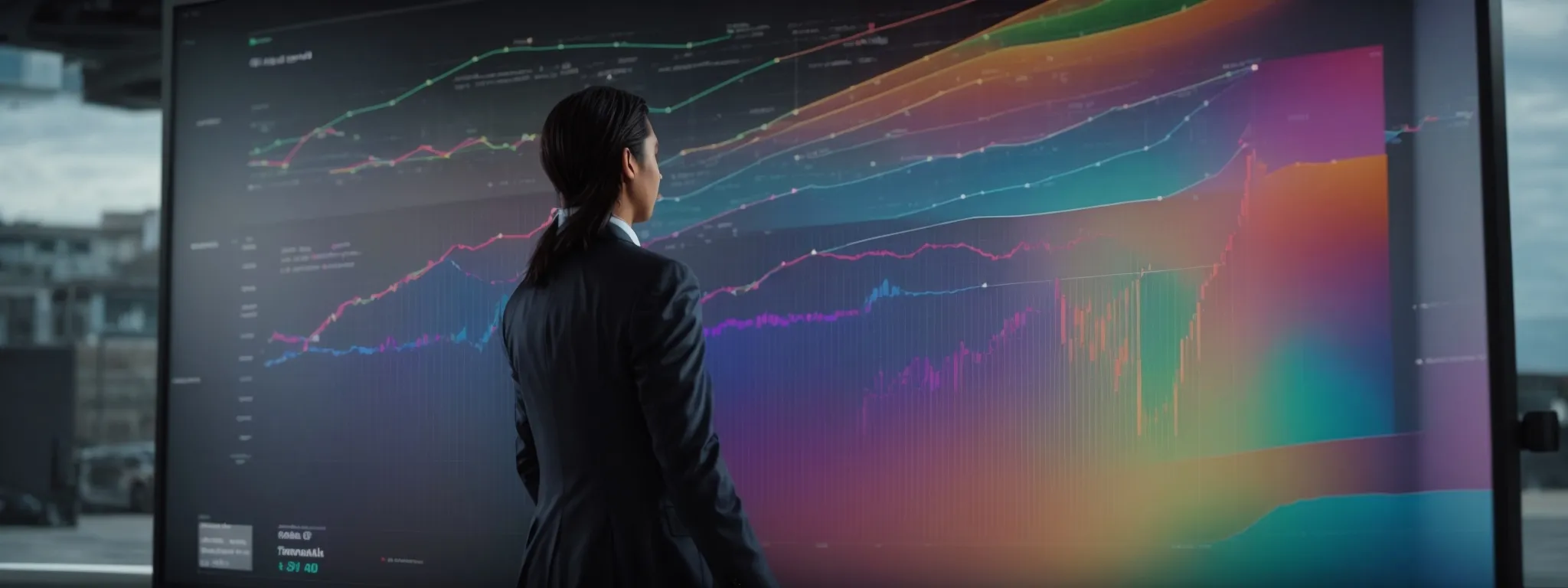 a marketer presents a colorful graph on a screen showing rising conversion rates after implementing innovative content strategies.