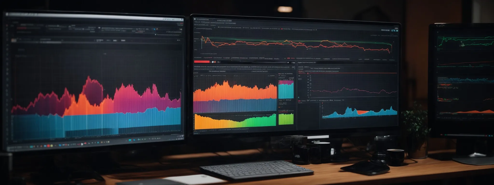 a desktop computer screen displays a colorful array of charts and graphs representing email marketing statistics.