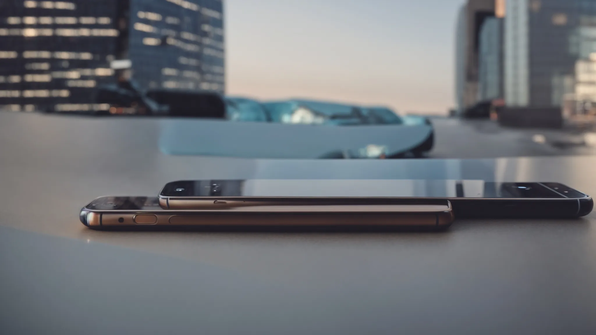 a row of different smartphones on display for comparison.
