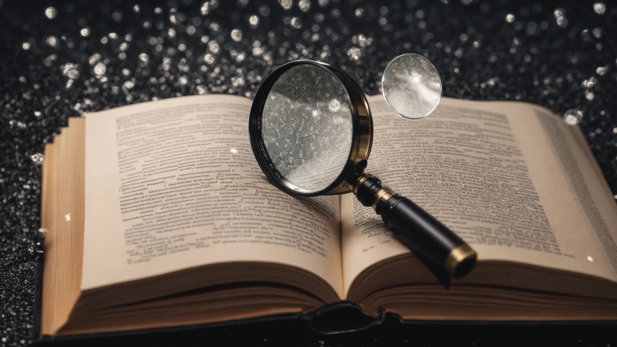 an open book with an illustration of a magnifying glass hovering over a web of connected dots.