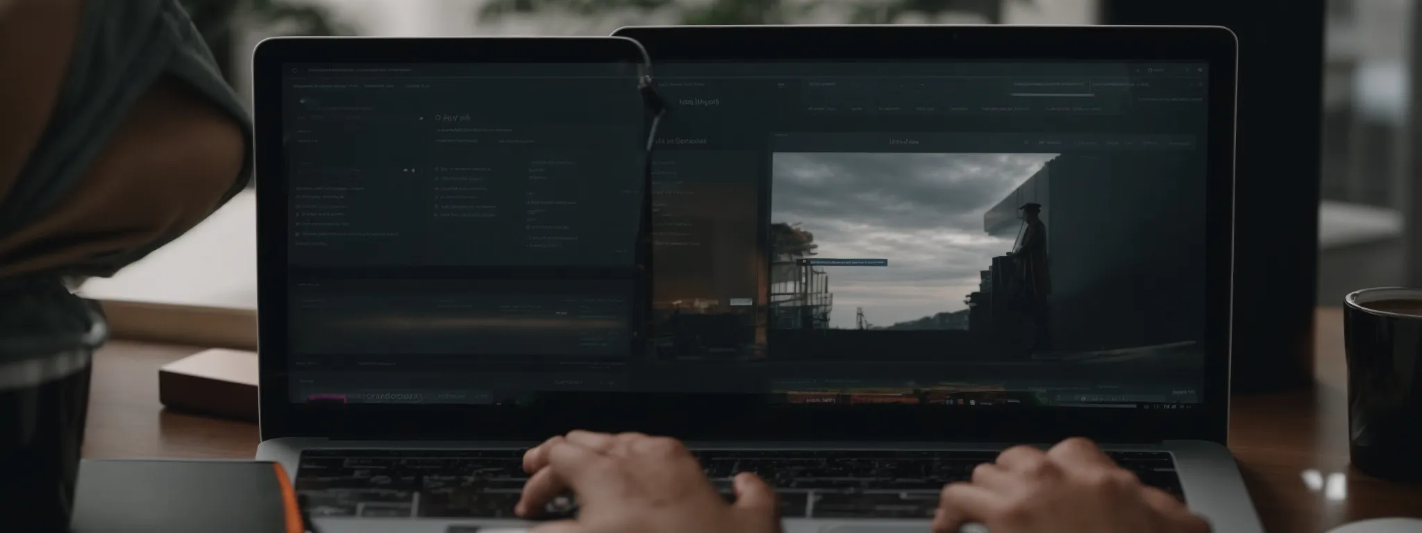a developer is using a laptop while testing a website's interface on a smartphone to ensure it's optimized for mobile users.
