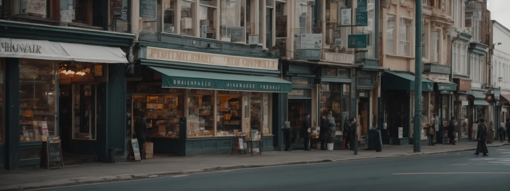 a bustling street corner with various visible shopfronts, no discernible signage, symbolizing a thriving local business community.