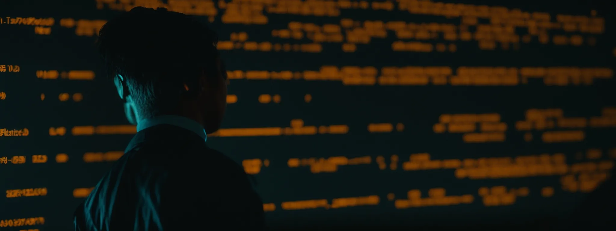 a person at a computer intently examines lines of code on a screen, symbolizing the meticulous work of technical seo.