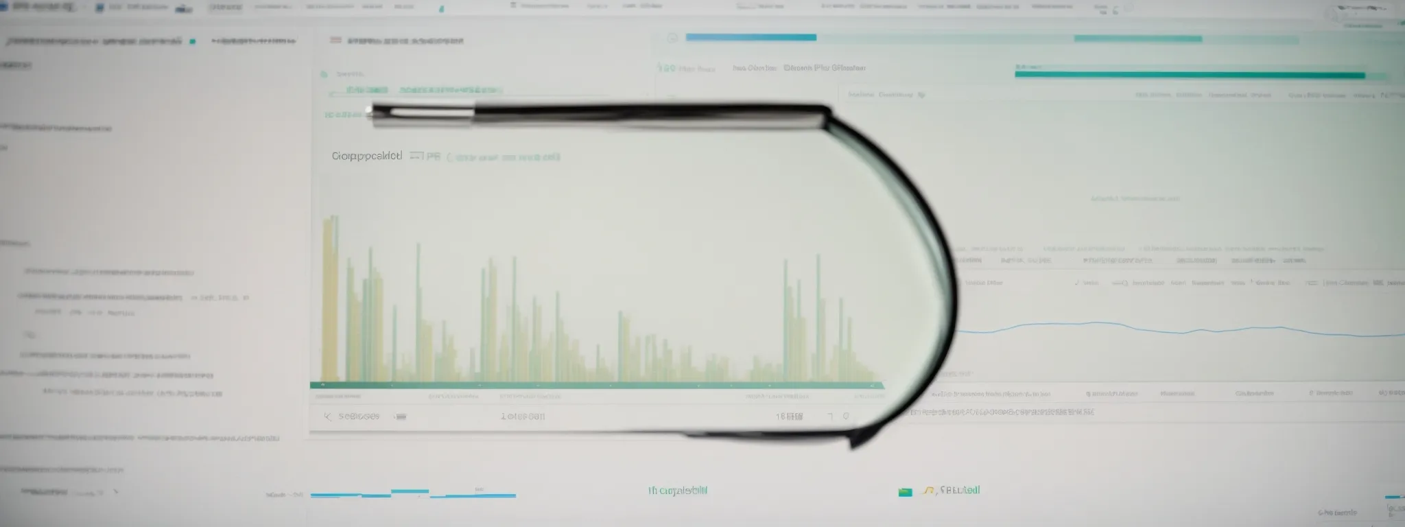 a computer screen displaying a graph of website rankings overlaid with a magnifying glass signifying the analysis of domain authority and seo strategies.