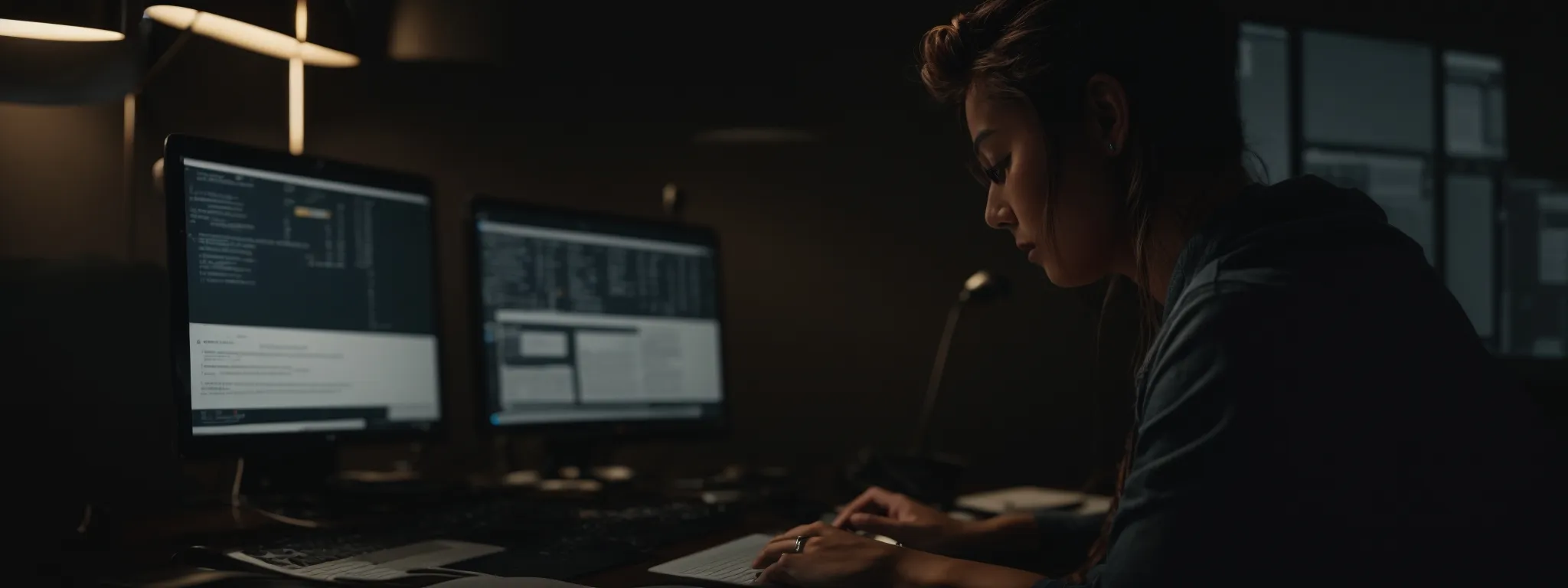 a person casually seated at a computer, navigating a user-friendly interface with educational seo resources and an open chat window for support.