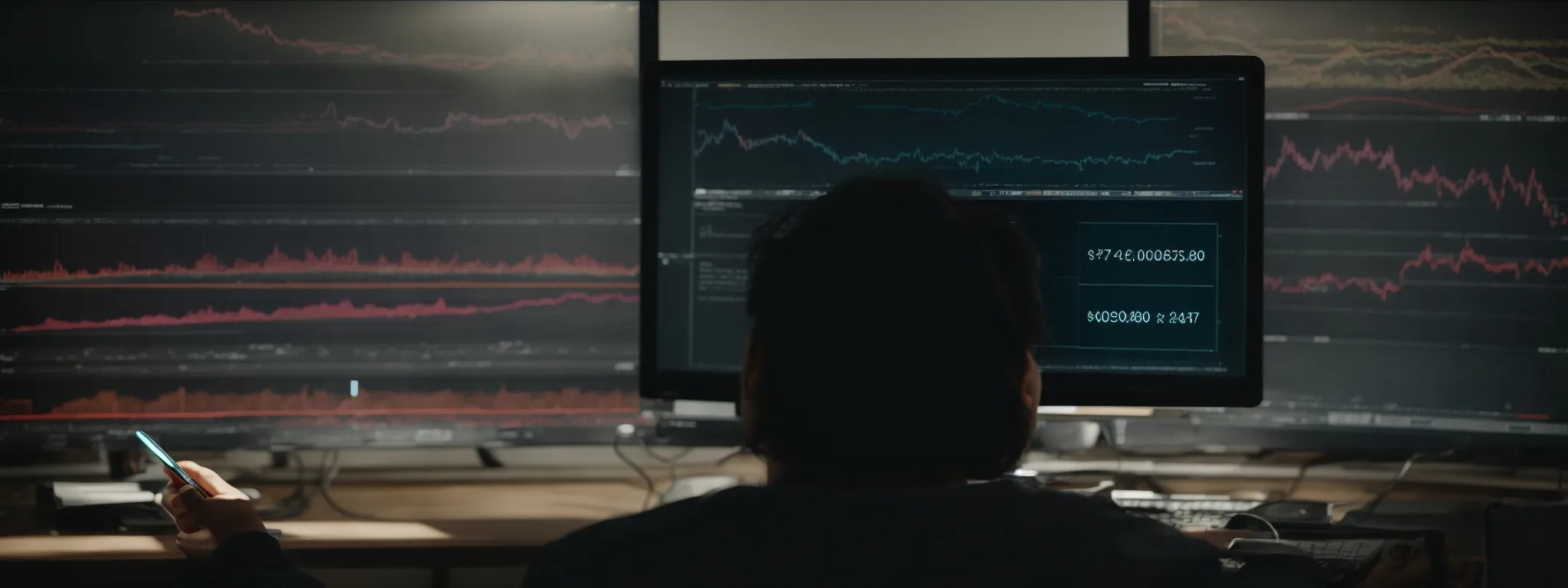 a person analyzing graphs and metrics on a computer screen reflecting website analytics.