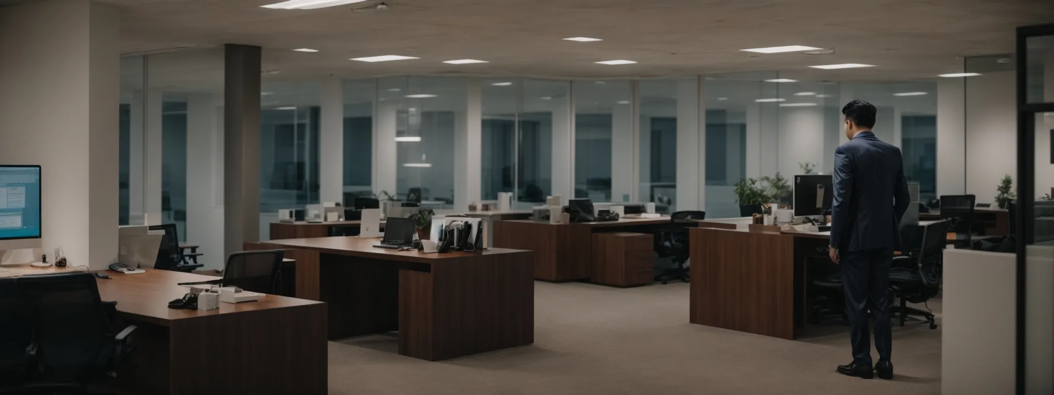 a candidate enters a modern office for a digital marketing interview.