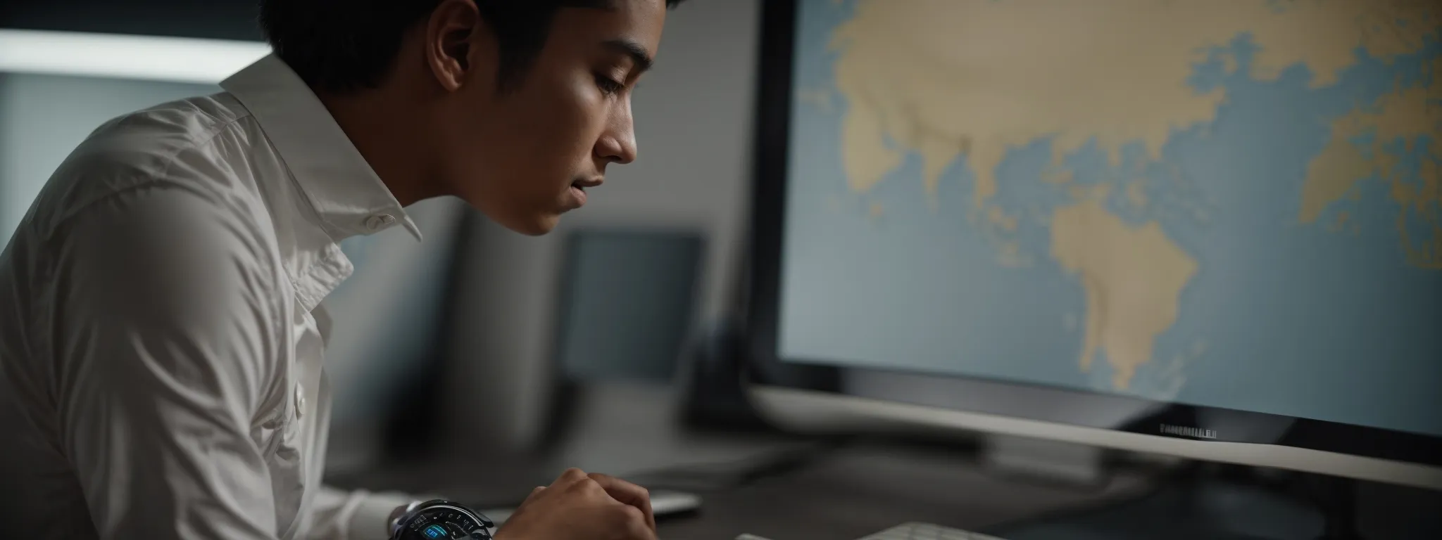 a user intently interacts with a sleek, responsive website on a computer screen, demonstrating smooth and engaging navigation.