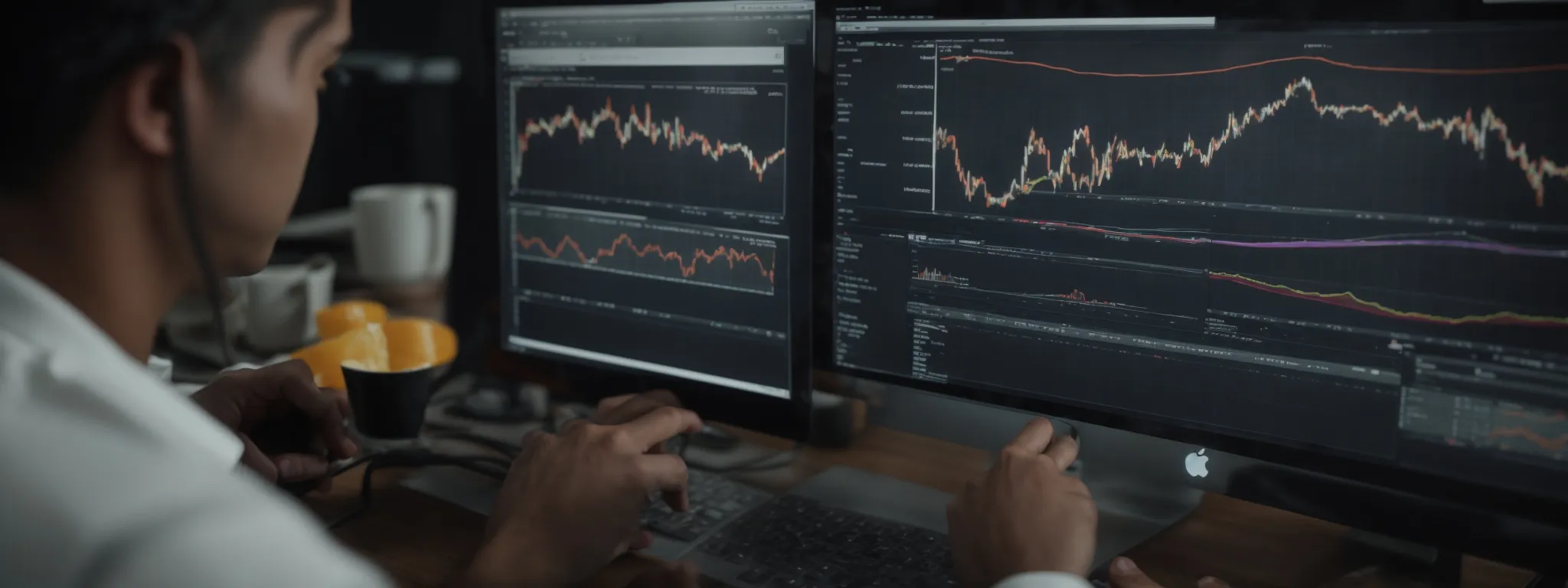 a business person analyzing graphs and charts on a computer screen displaying website traffic statistics.