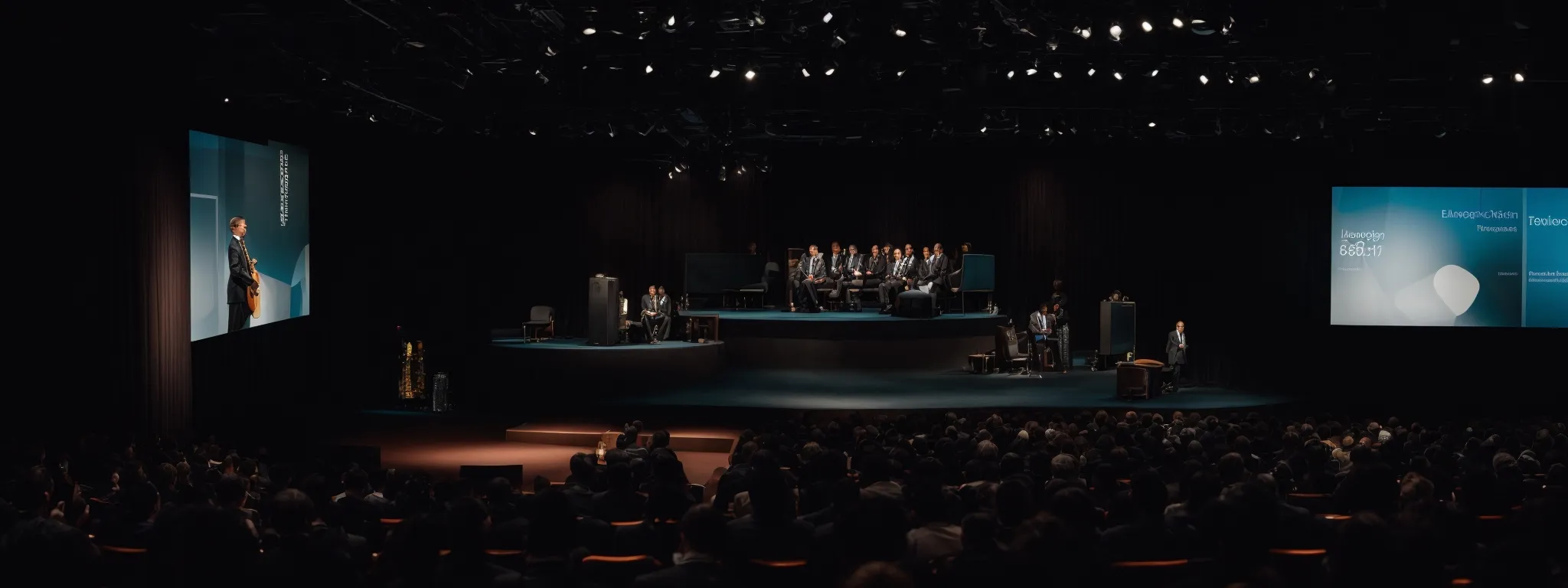 a speaker on stage gives a keynote presentation at a technology conference.
