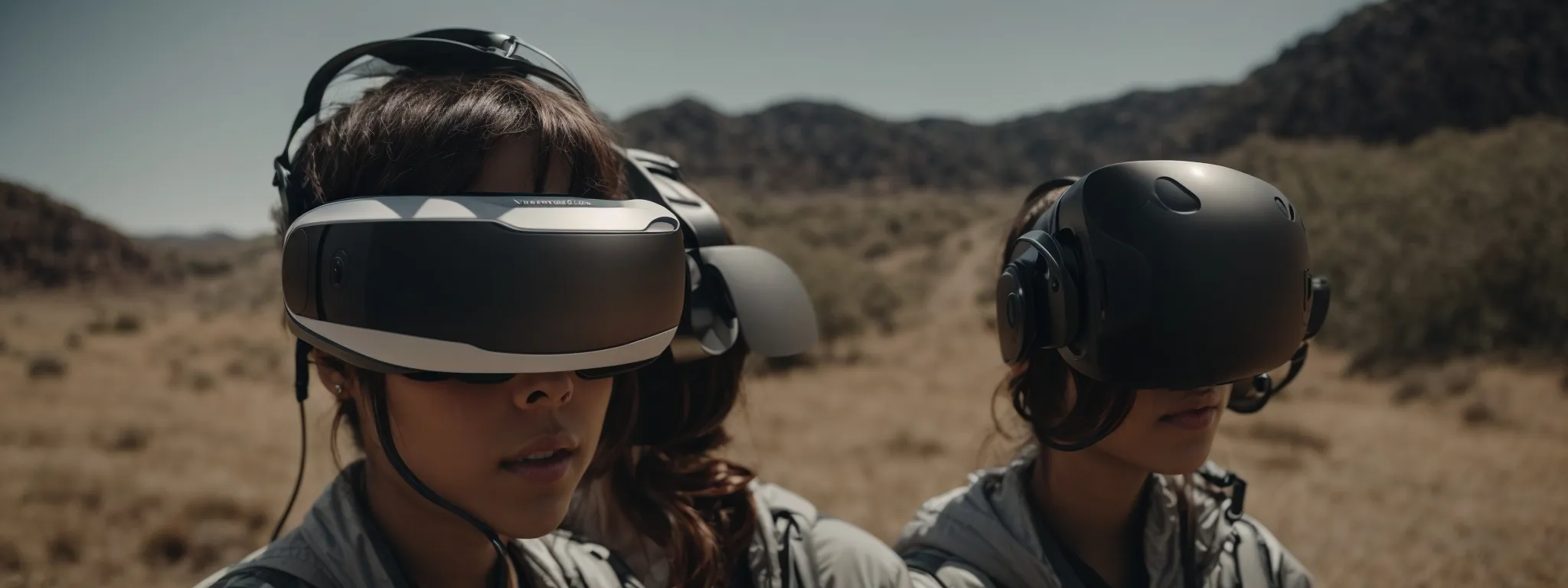 a person wearing vr goggles immersed in a 360-degree video experience.