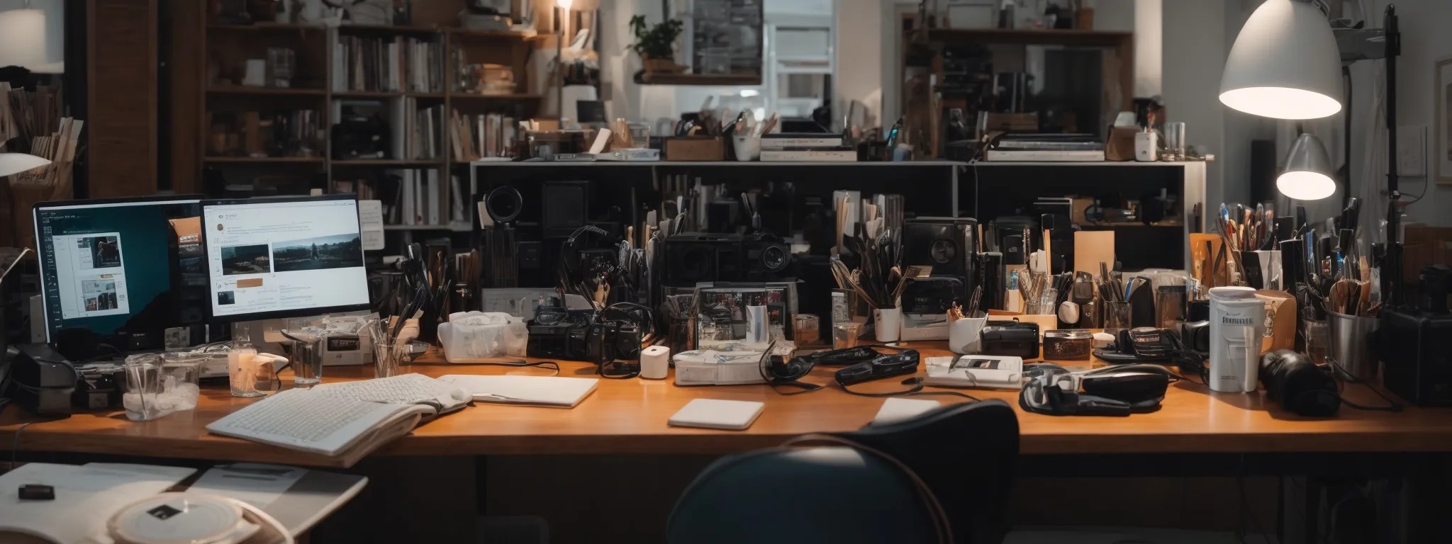a professional content creator assesses a range of consumer products on a brightly lit, clutter-free desk.