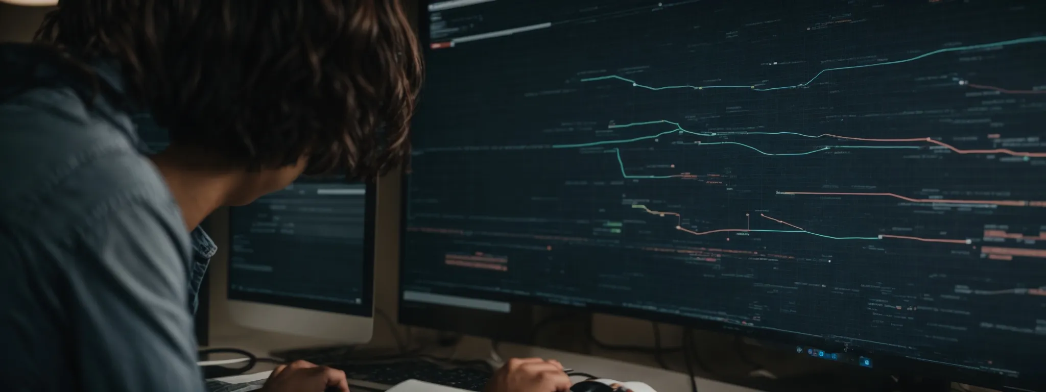 a digital marketer reviews a flowchart illustrating various url paths on a computer screen.