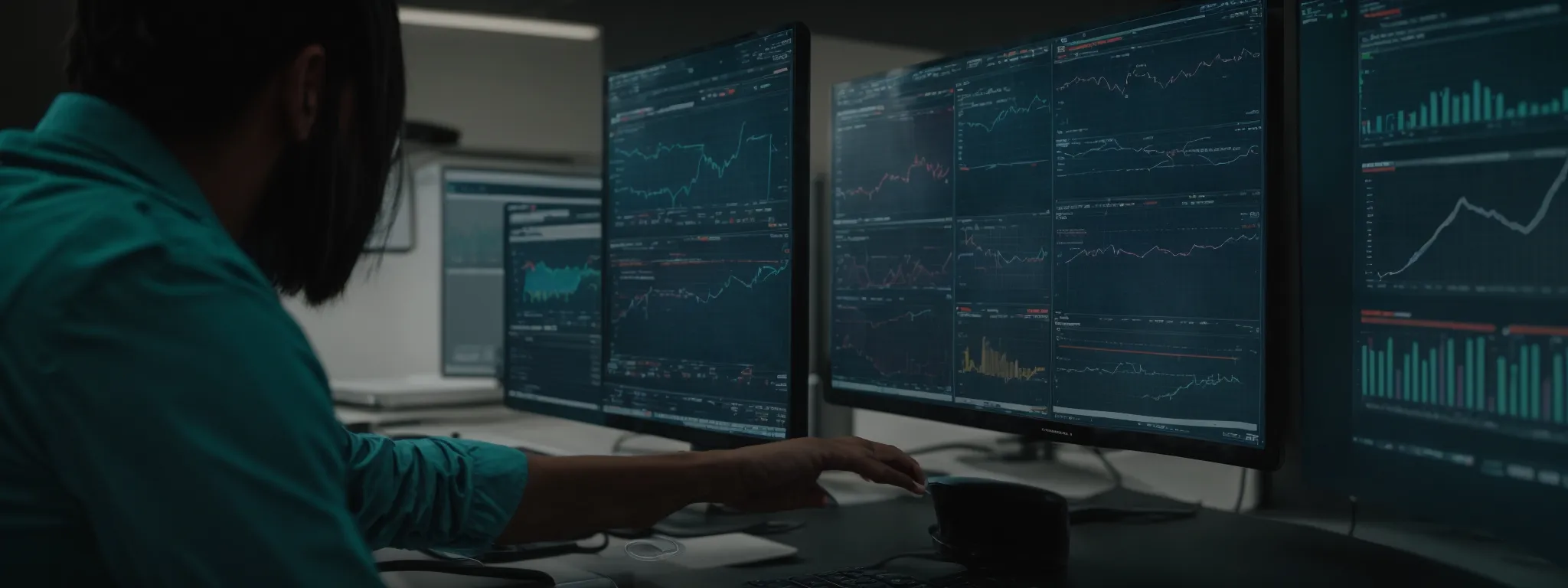 a person analyzing interactive traffic analytics on a computer screen in a modern office setting.