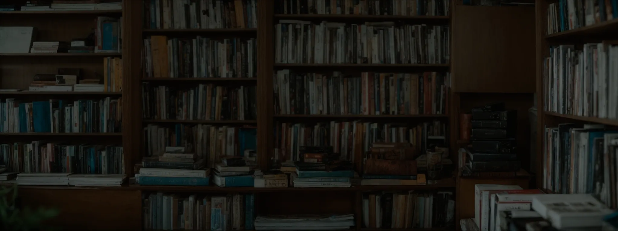 a cluttered shelf with similar books competing for space.