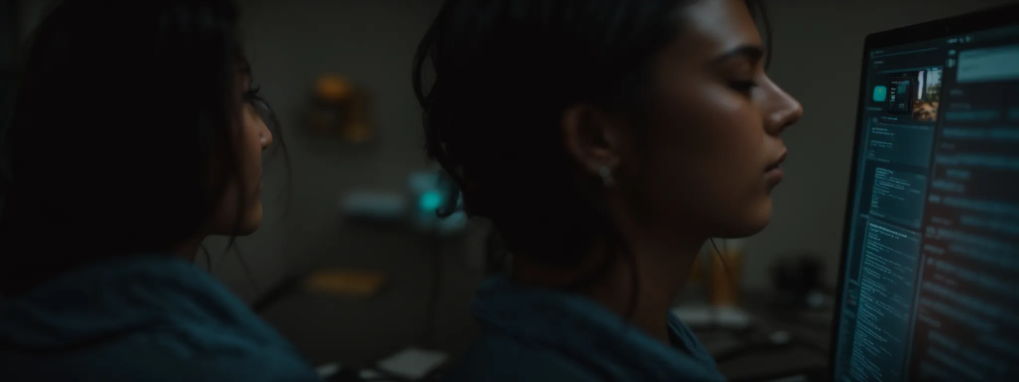 a person staring intently at a search bar on a computer screen with a clear, focused expression.