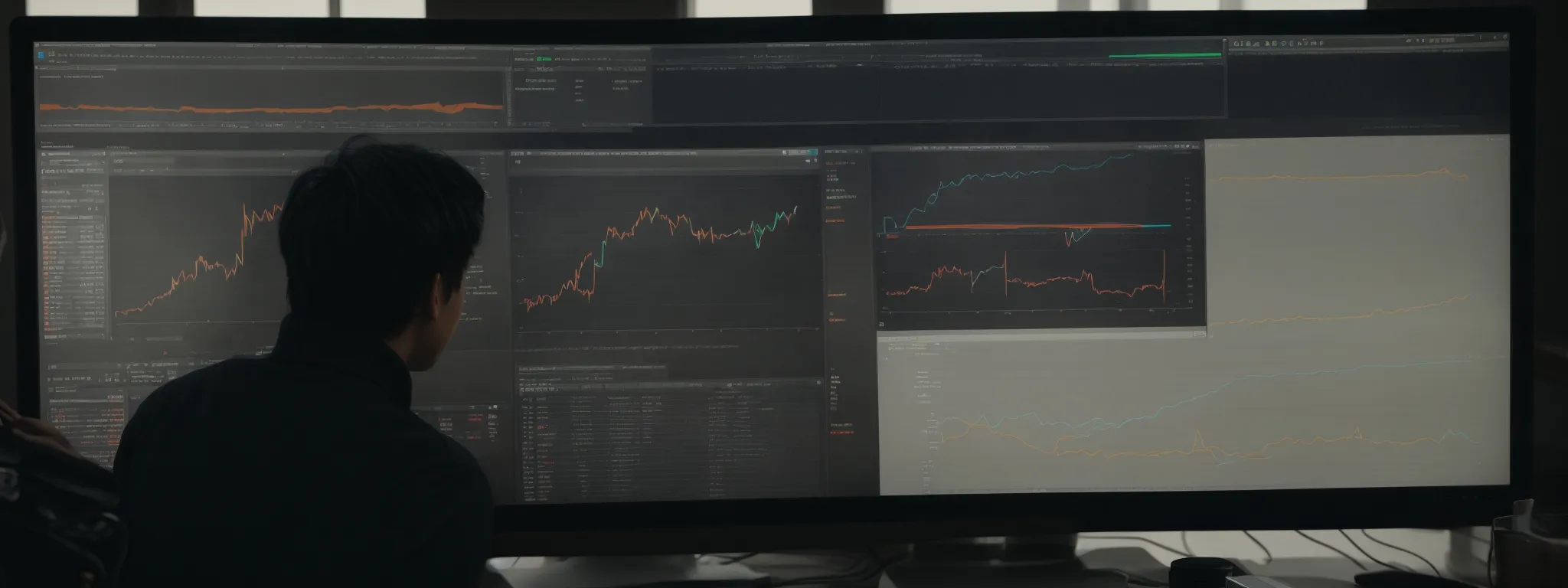 a person analyzing graphs on a computer screen to improve a website's search engine ranking.