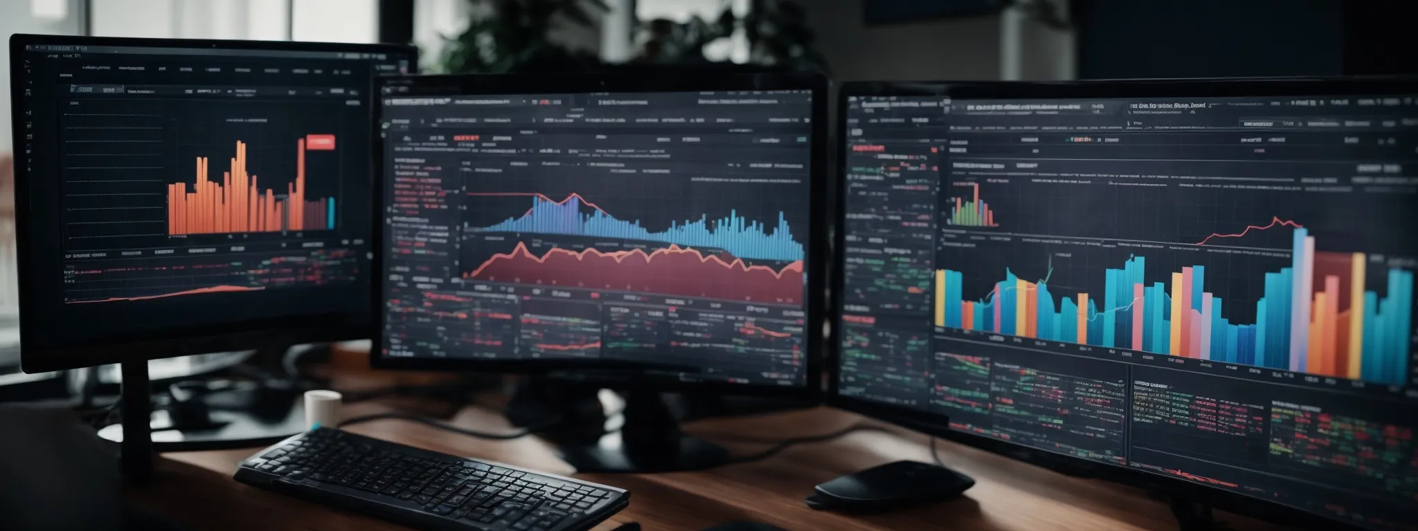 a computer screen displaying colorful charts and graphs illustrating digital marketing analytics trends.