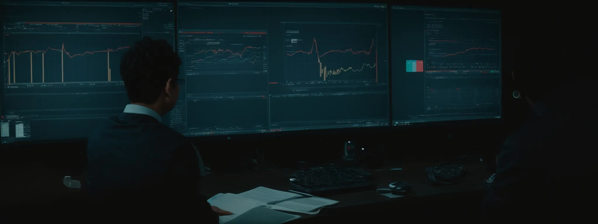 a person analyzing data charts on a computer screen, reflecting a strategic approach to seo.