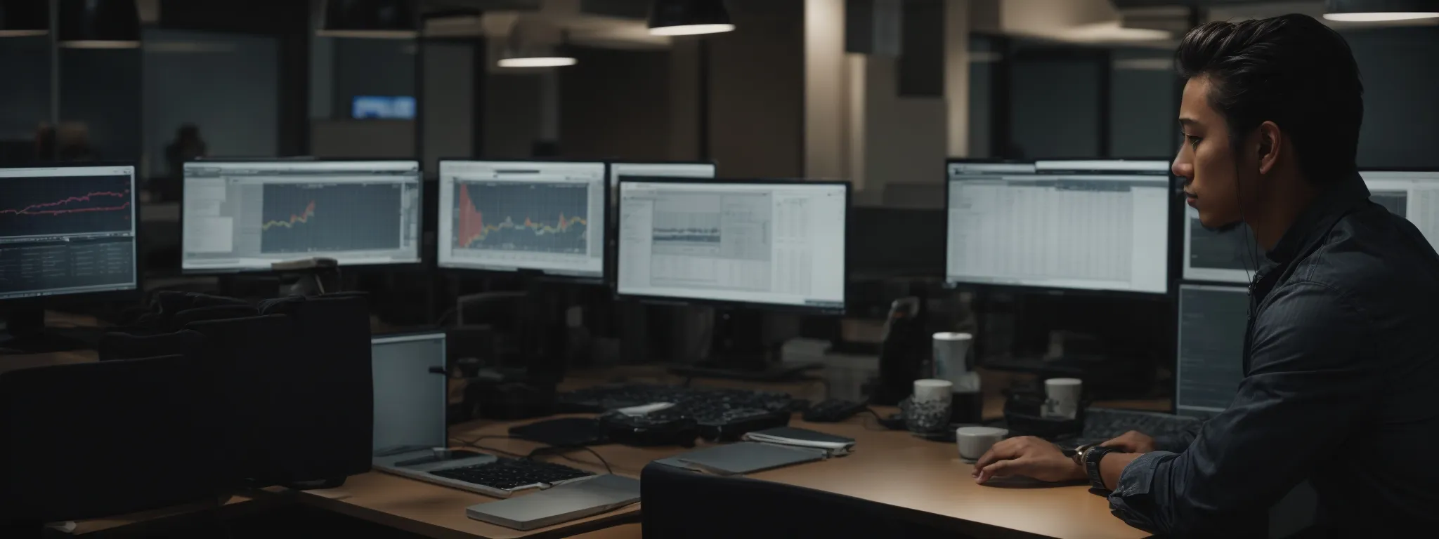 a person analyzing data on a computer in a modern office to improve local search rankings.