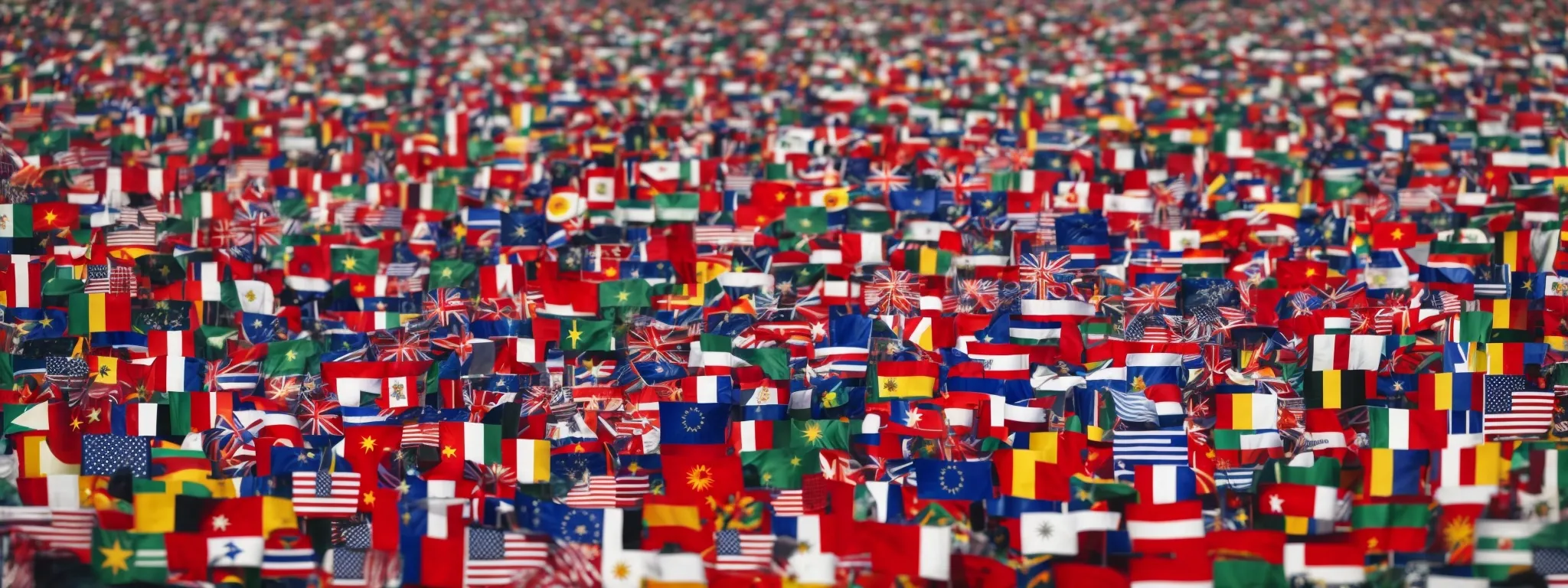 a globe surrounded by various flags symbolizing a focus on international markets.