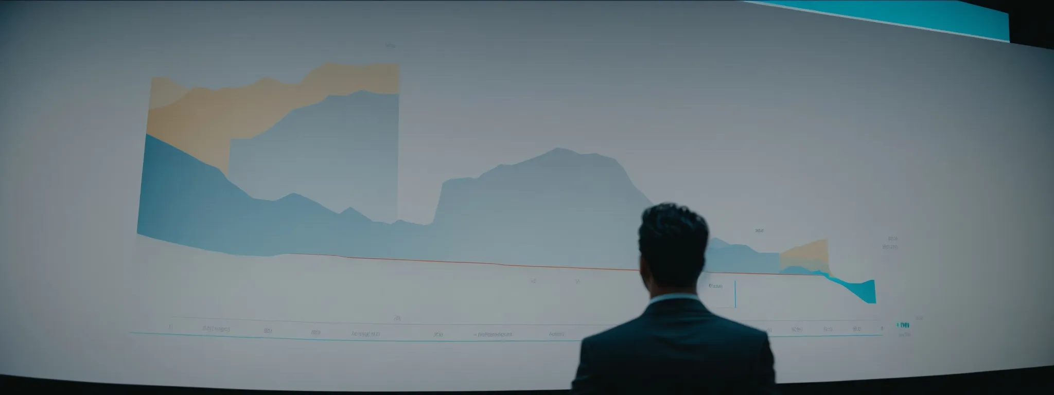 a person giving a professional presentation with a large screen displaying a graph, ensuring no text or logos are visible.