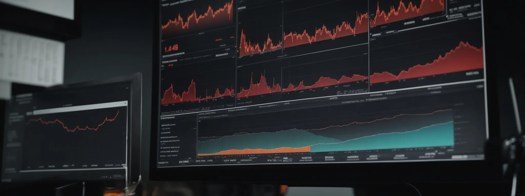 a computer screen displaying a complex dashboard with various graphs and metrics indicating website backlink analytics.