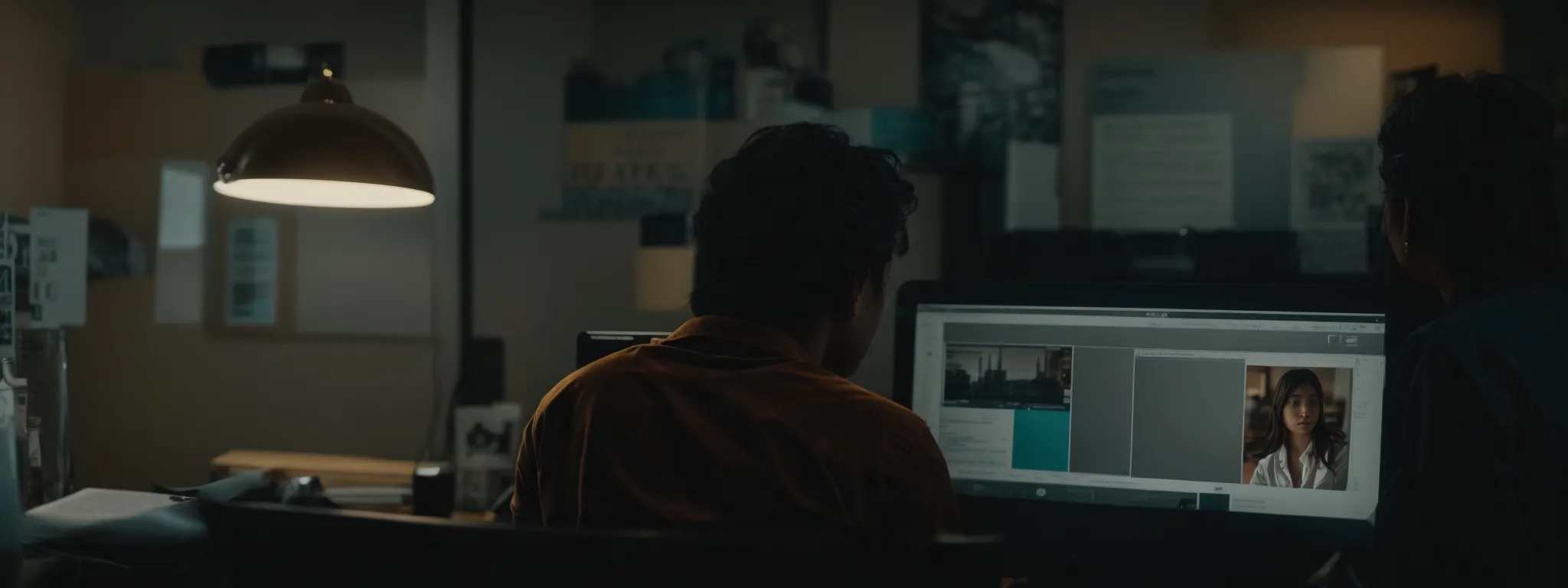 a writer intently gazes at a compelling headline on a computer screen, reflecting the essence of masterful storytelling.