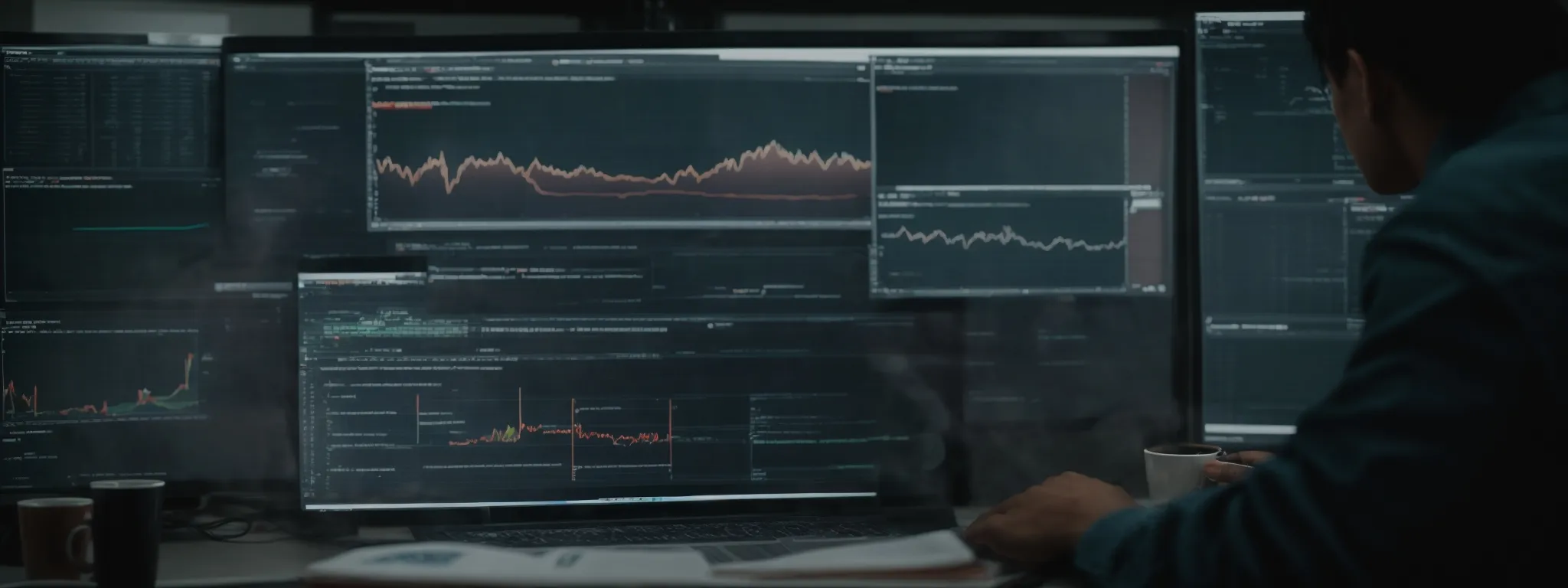 a person analyzing graphs on a computer screen reflecting search engine rankings.