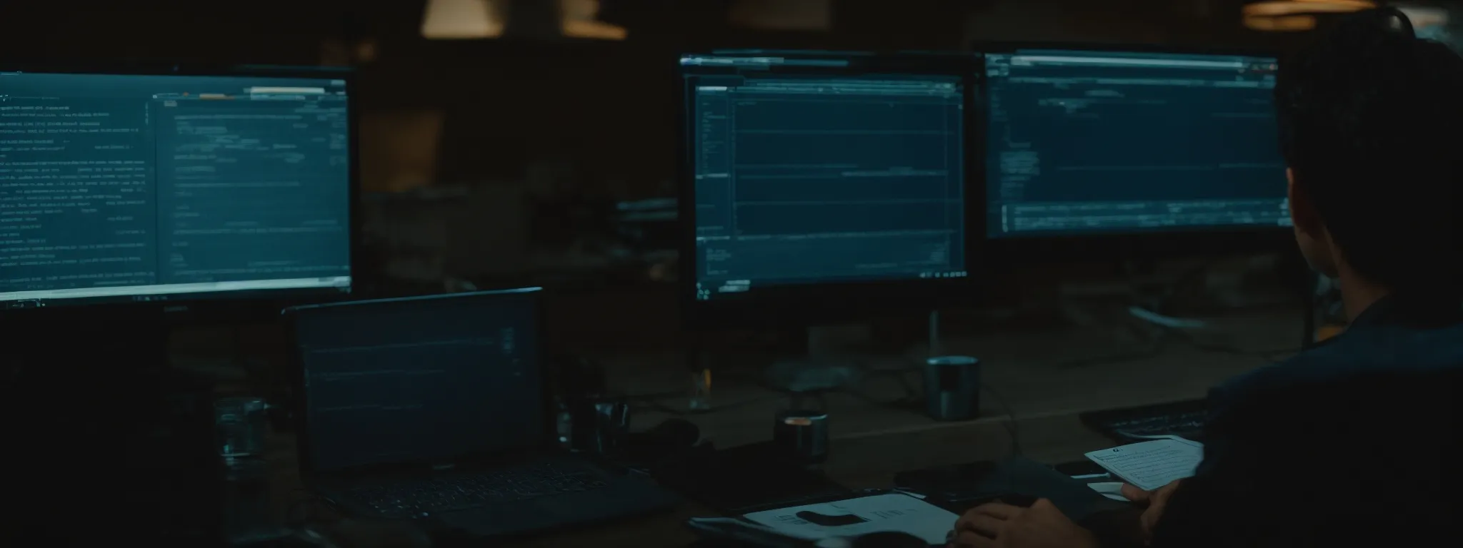 a focused individual intently analyzing data on a computer screen with multiple browser tabs open.